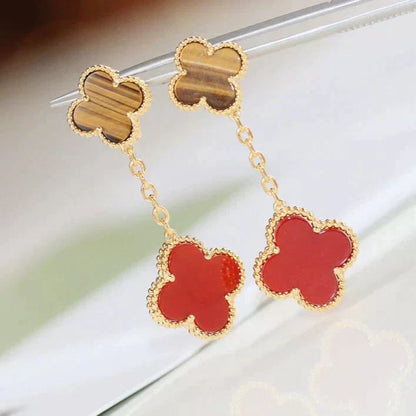 [Clover Jewels]CLOVER  2 MOTIF  TIGER EYE CARNELIAN EARRINGS