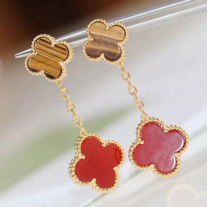 [Clover Jewels]CLOVER  2 MOTIF  TIGER EYE CARNELIAN EARRINGS