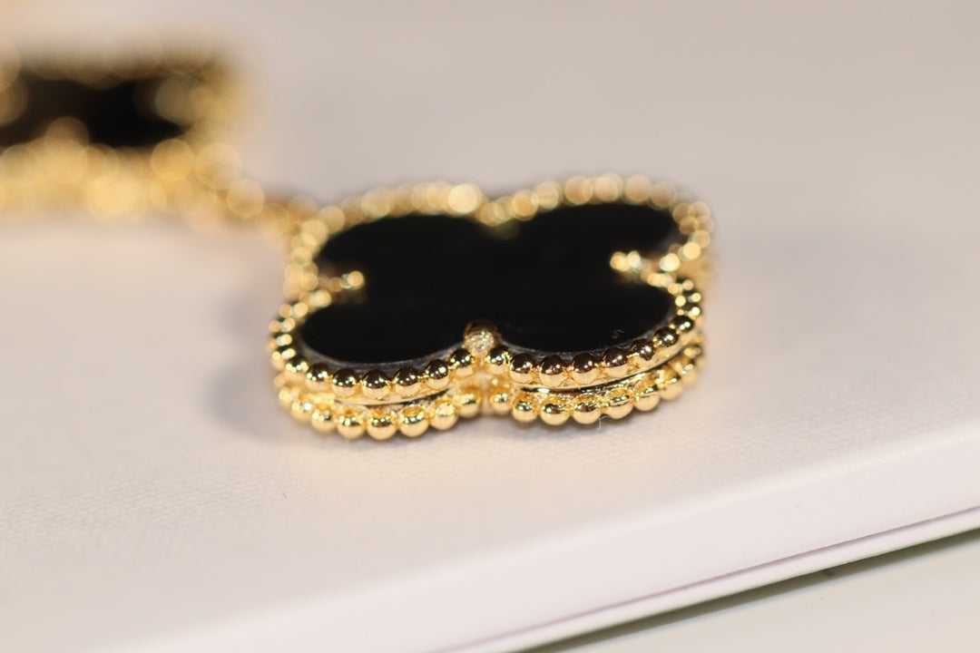 [Clover Jewels]CLOVER EARRINGS GOLD ONYX MOP 3 MOTIF