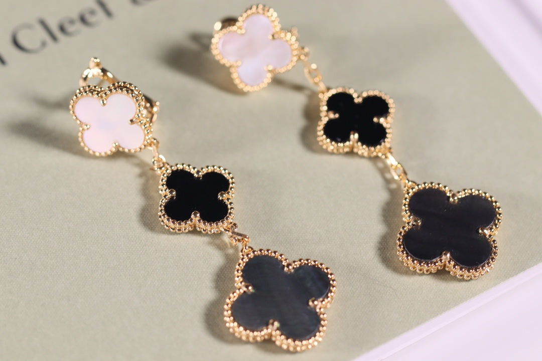 [Clover Jewels]CLOVER EARRINGS GOLD ONYX MOP 3 MOTIF