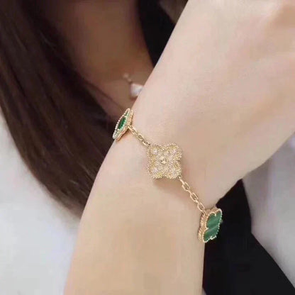 [Clover Jewels]CLOVER  5 MOTIF MALACHITE DIAMOND BRACELET