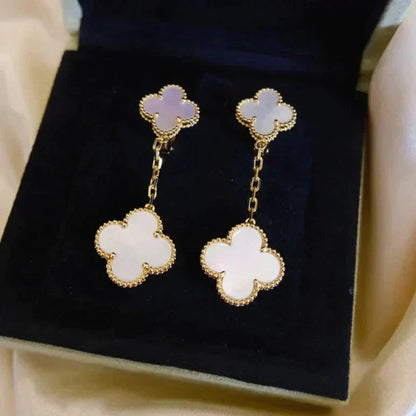 [Clover Jewels]CLOVER 2 MOTIF WHITE MOP EARRINGS