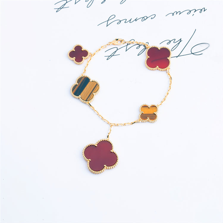 [Clover Jewels]CLOVER BRACELET 5 MOTIFS CARNELIAN TIGER EYE