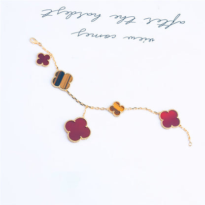 [Clover Jewels]CLOVER BRACELET 5 MOTIFS CARNELIAN TIGER EYE