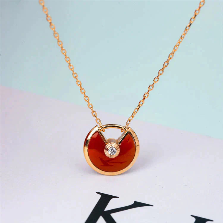 [Clover Jewels]AMULETTE GOLD CARNELIAN ONYX NECKLACE