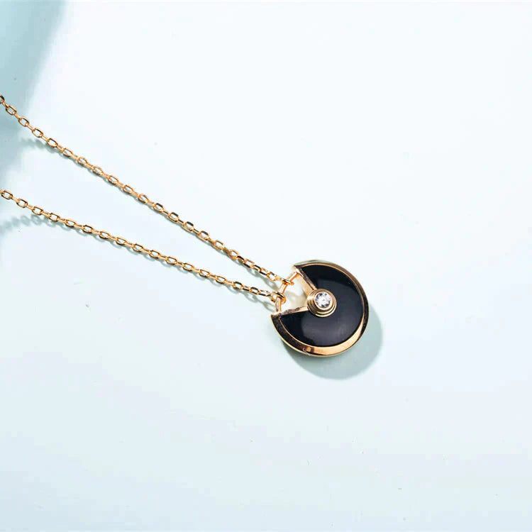 [Clover Jewels]AMULETTE GOLD CARNELIAN ONYX NECKLACE