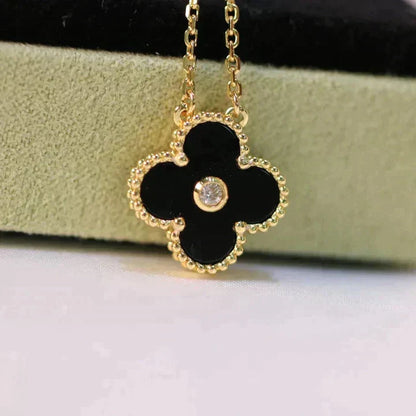 [Clover Jewels]CLOVER 15MM DIAMOND ONYX NECKLACE