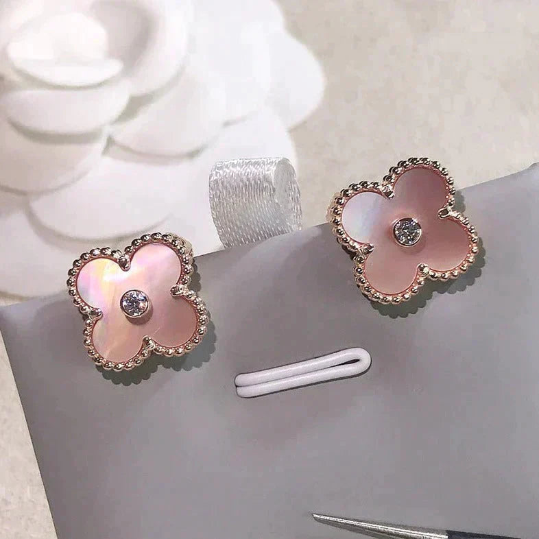 [Clover Jewels]CLOVER MEDIUM 1 MOTIFS  PINK MOP DIAMOND EARRINGS