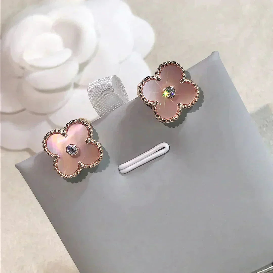 [Clover Jewels]CLOVER MEDIUM 1 MOTIFS  PINK MOP DIAMOND EARRINGS