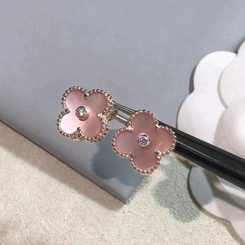 [Clover Jewels]CLOVER MEDIUM 1 MOTIFS  PINK MOP DIAMOND EARRINGS