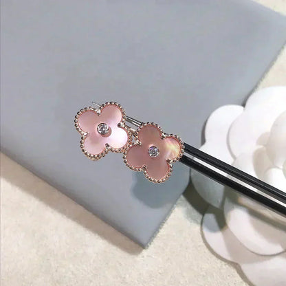 [Clover Jewels]CLOVER MEDIUM 1 MOTIFS  PINK MOP DIAMOND EARRINGS