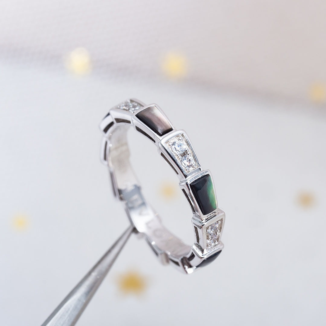 [Clover Jewels]SERPENTI RING SILVER  DIAMOND BLACK MOP 3MM