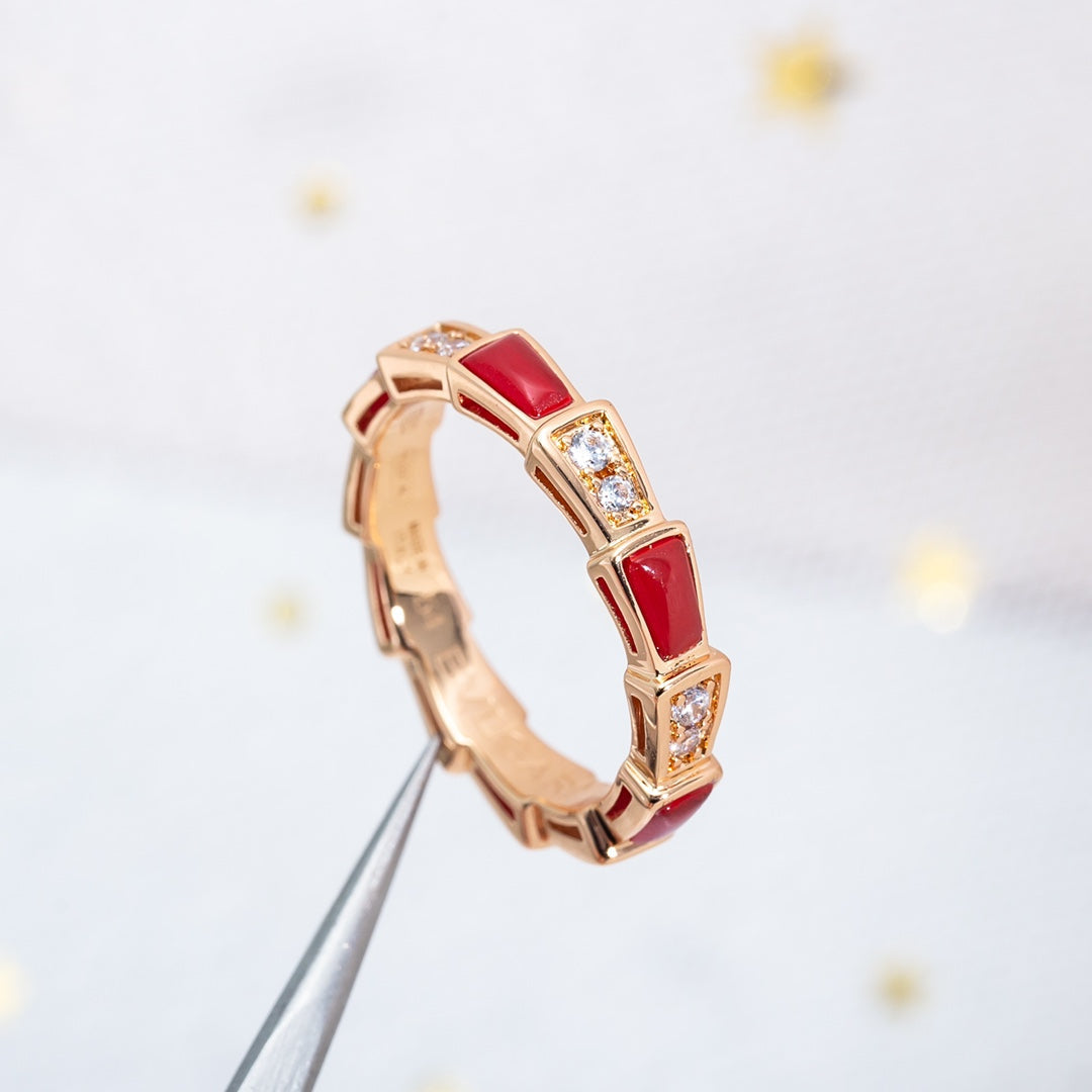 [Clover Jewels]SERPENTI RING PINK GOLD CARNELIAN DIAMOND 3MM