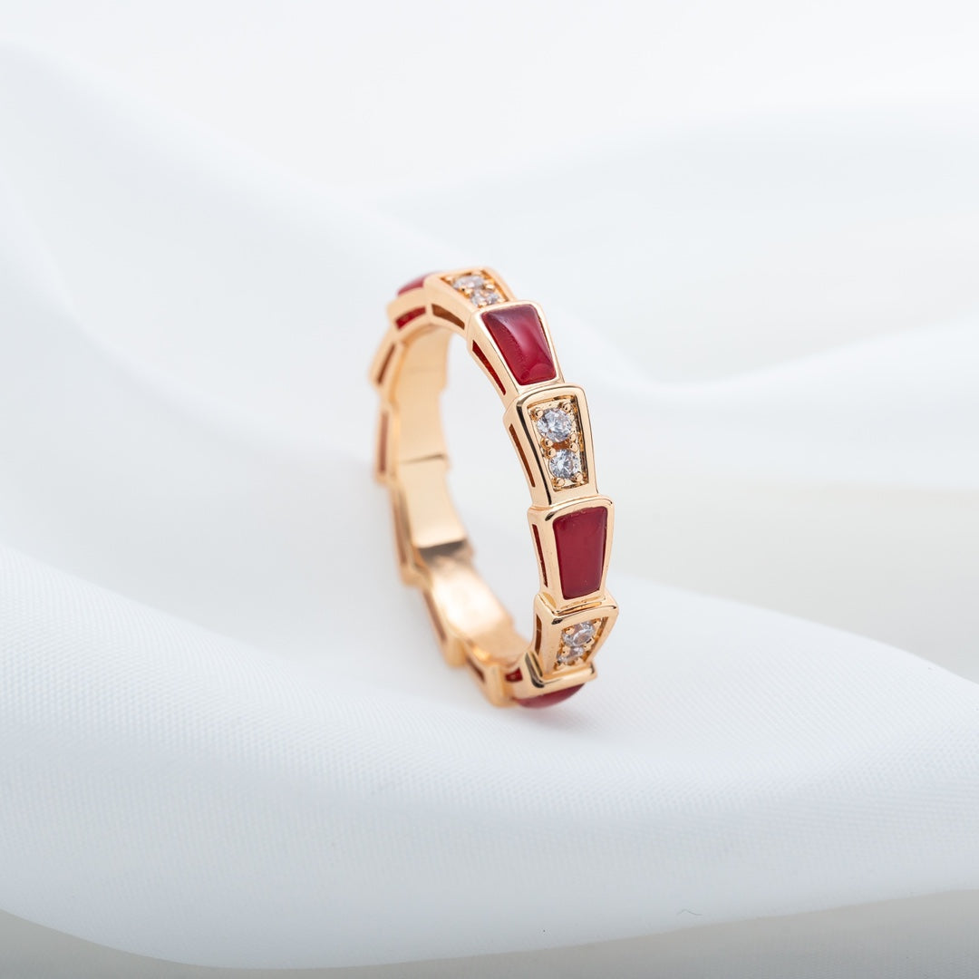 [Clover Jewels]SERPENTI RING PINK GOLD CARNELIAN DIAMOND 3MM