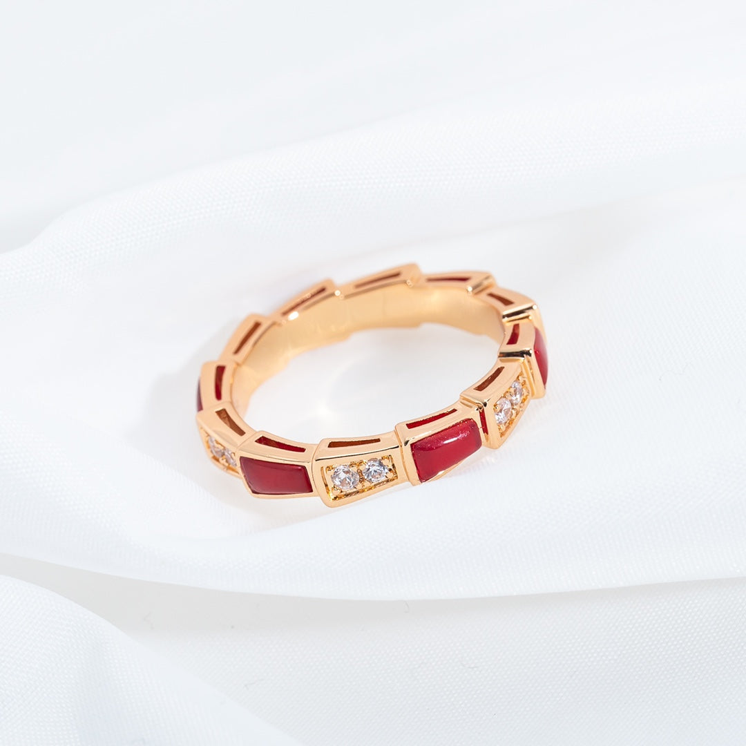 [Clover Jewels]SERPENTI RING PINK GOLD CARNELIAN DIAMOND 3MM