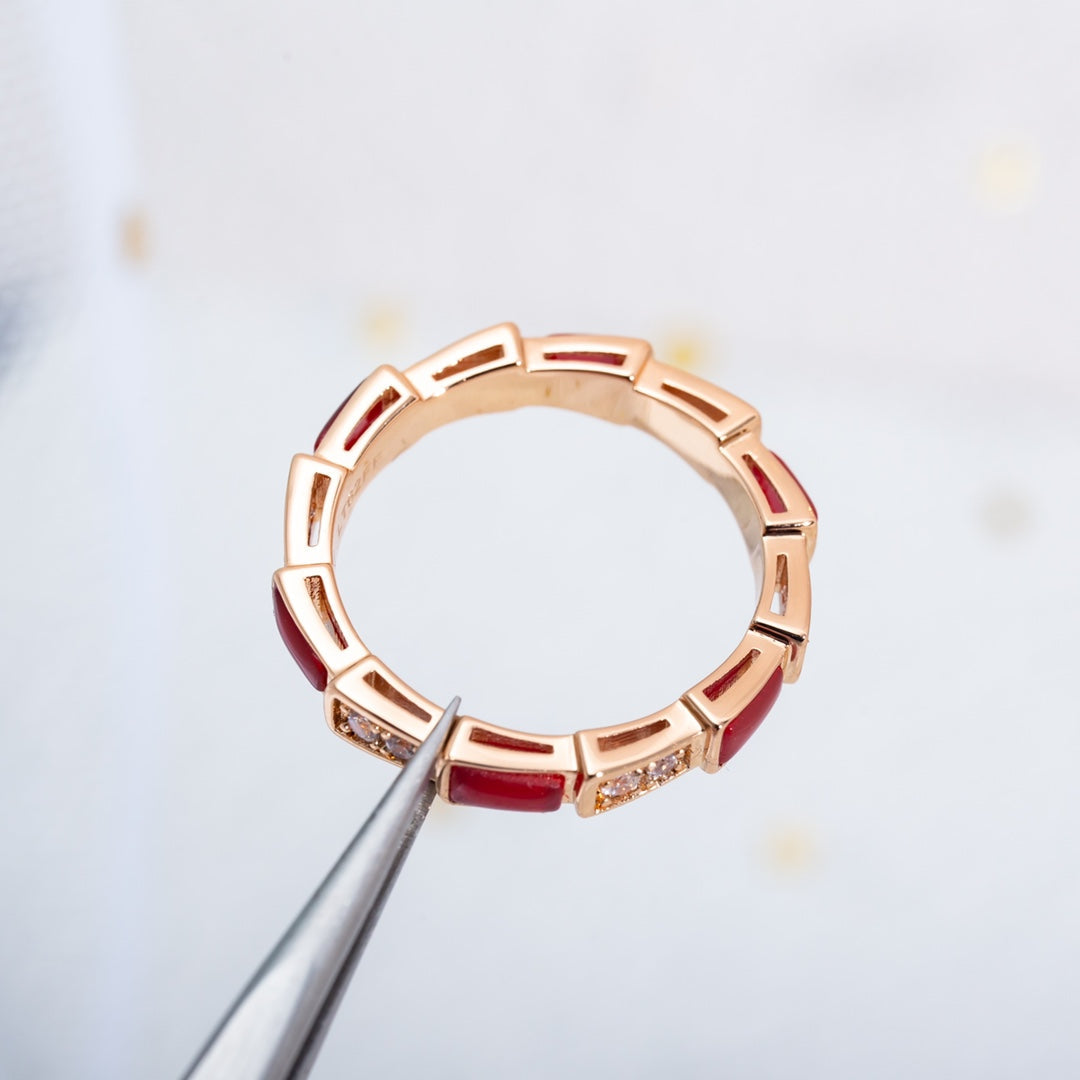 [Clover Jewels]SERPENTI RING PINK GOLD CARNELIAN DIAMOND 3MM