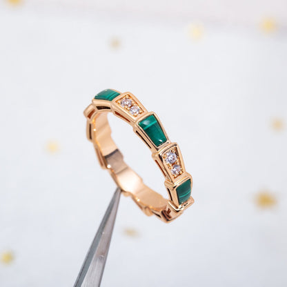 [Clover Jewels]SERPENTI RING PINK GOLD MALACHITE DIAMOND 3MM