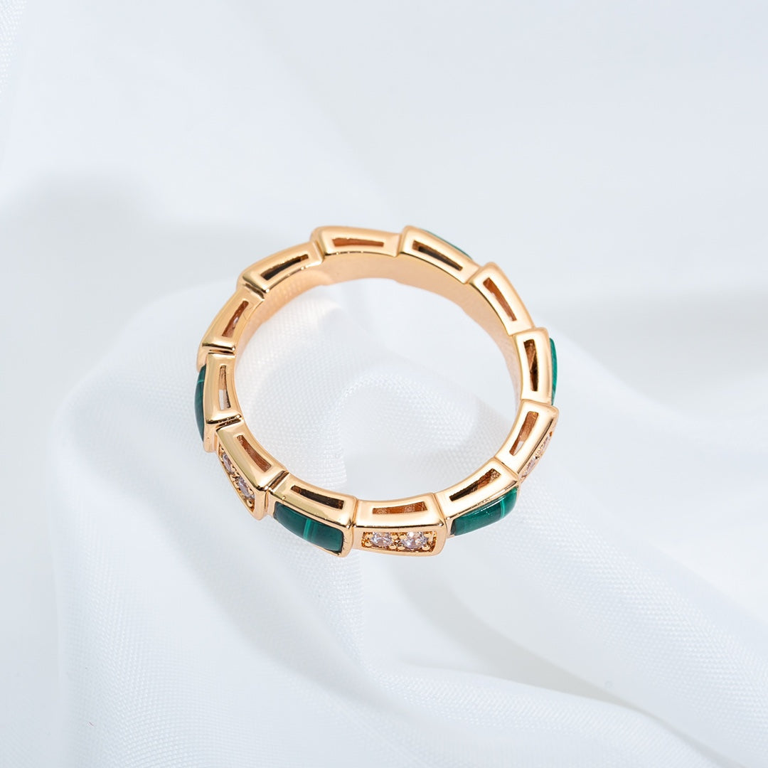 [Clover Jewels]SERPENTI RING PINK GOLD MALACHITE DIAMOND 3MM