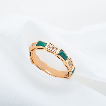 [Clover Jewels]SERPENTI RING PINK GOLD MALACHITE DIAMOND 3MM