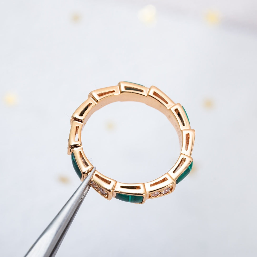 [Clover Jewels]SERPENTI RING PINK GOLD MALACHITE DIAMOND 3MM