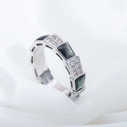 [Clover Jewels]SERPENTI RING SILVER DIAMOND BLACK MOP 4MM