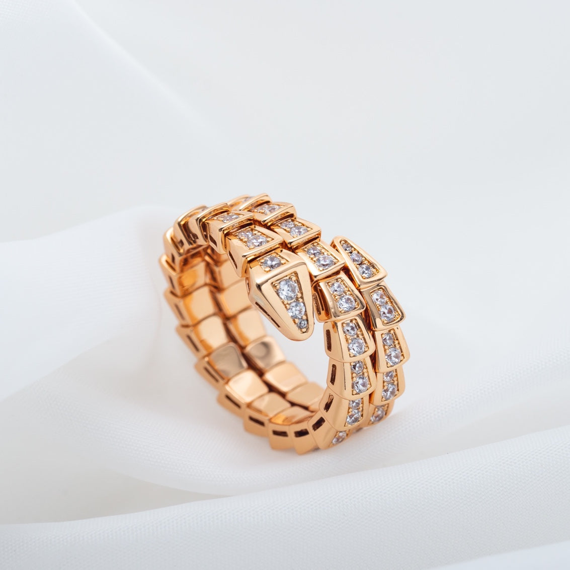 [Clover Jewels]SERPENTI RING PINK GOLD DIAMOND DOUBLE ROW