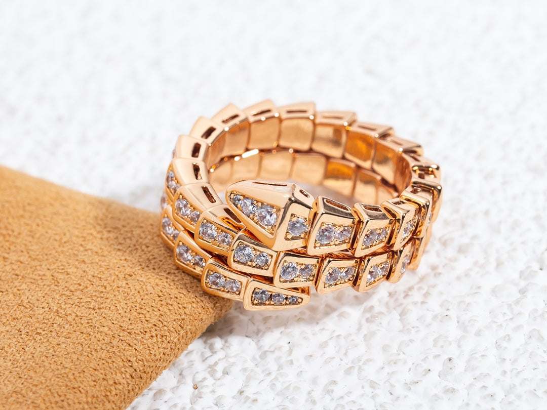 [Clover Jewels]SERPENTI RING PINK GOLD DIAMOND DOUBLE ROW