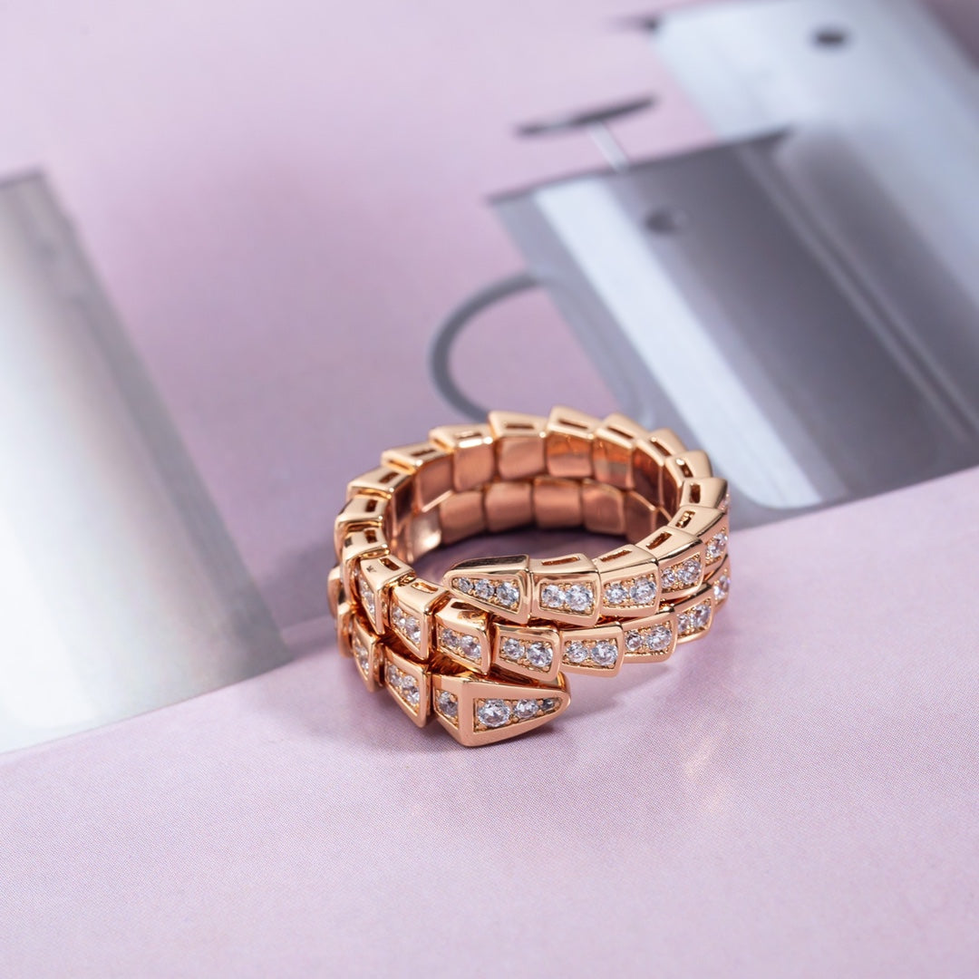 [Clover Jewels]SERPENTI RING PINK GOLD DIAMOND DOUBLE ROW