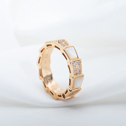 [Clover Jewels]SERPENTI RING PINK GOLD MOP DIAMOND PAVED 4MM