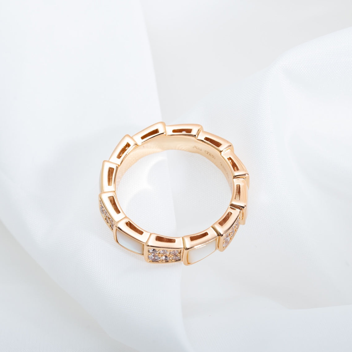 [Clover Jewels]SERPENTI RING PINK GOLD MOP DIAMOND PAVED 4MM