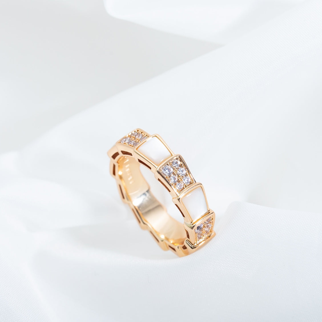 [Clover Jewels]SERPENTI RING PINK GOLD MOP DIAMOND PAVED 4MM