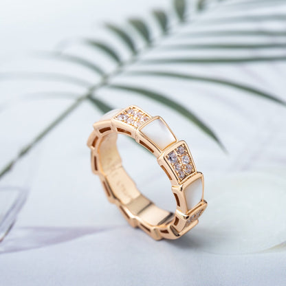 [Clover Jewels]SERPENTI RING PINK GOLD MOP DIAMOND PAVED 4MM