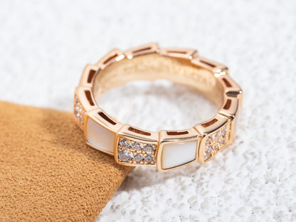 [Clover Jewels]SERPENTI RING PINK GOLD MOP DIAMOND PAVED 4MM