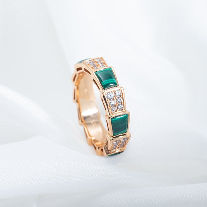 [Clover Jewels]SERPENTI RING PINK GOLD MALACHITE DIAMOND PAVED 4MM