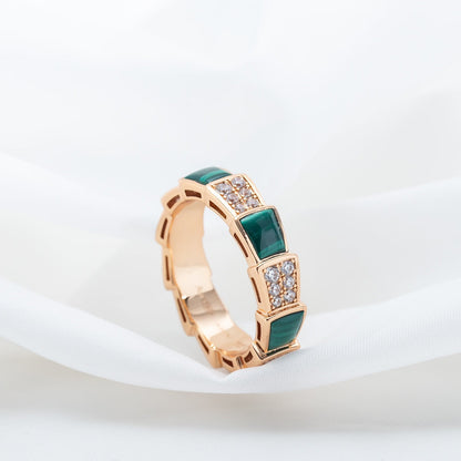 [Clover Jewels]SERPENTI RING PINK GOLD MALACHITE DIAMOND PAVED 4MM