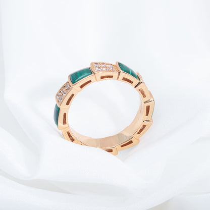 [Clover Jewels]SERPENTI RING PINK GOLD MALACHITE DIAMOND PAVED 4MM