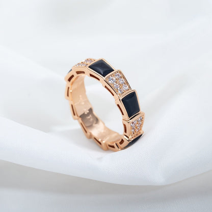 [Clover Jewels]SERPENTI RING PINK GOLD BLACK MOP DIAMOND PAVED 4MM