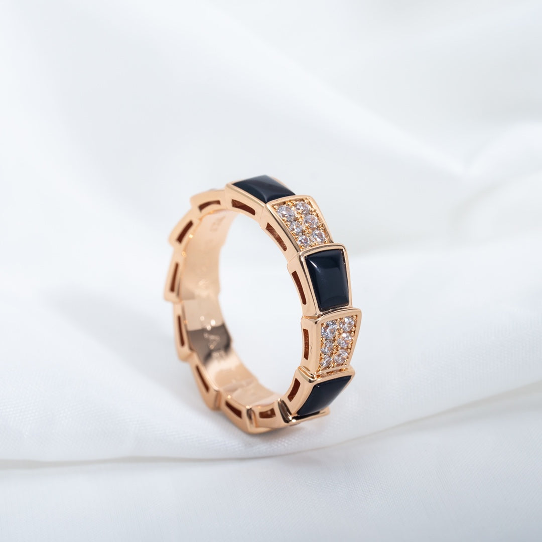 [Clover Jewels]SERPENTI RING PINK GOLD BLACK MOP DIAMOND PAVED 4MM