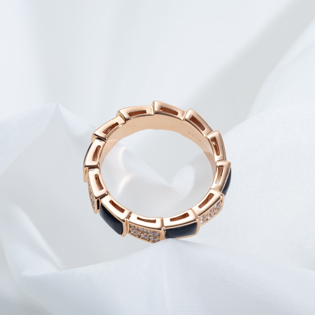 [Clover Jewels]SERPENTI RING PINK GOLD BLACK MOP DIAMOND PAVED 4MM