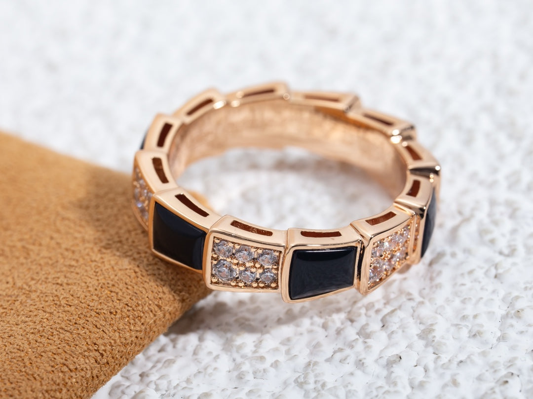 [Clover Jewels]SERPENTI RING PINK GOLD BLACK MOP DIAMOND PAVED 4MM