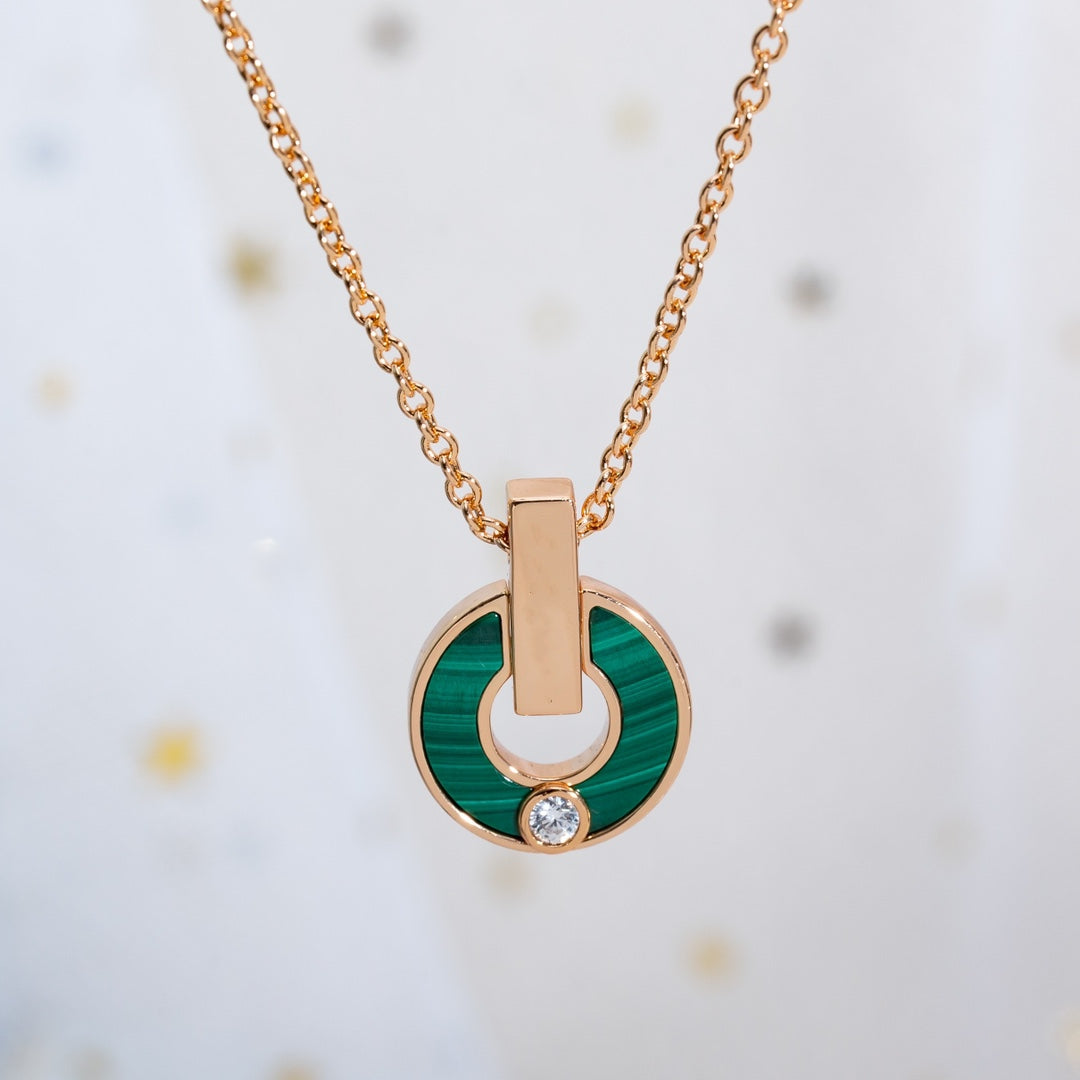 [Clover Jewels]GARI NECKLACE PINK GOLD MALACHITE