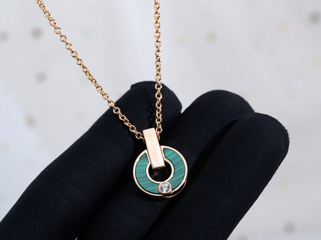 [Clover Jewels]GARI NECKLACE PINK GOLD MALACHITE