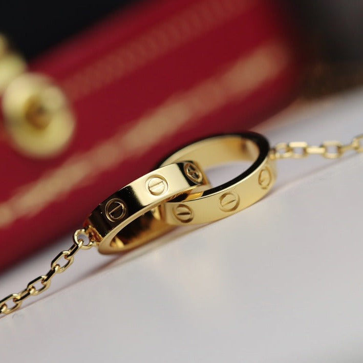 [Clover Jewels]LOVE NECKLACE DOUBLE RING GOLD