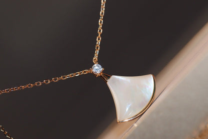 [Clover Jewels]DREAM NECKLACE WHITE MOP PINK GOLD 1 DIAMOND