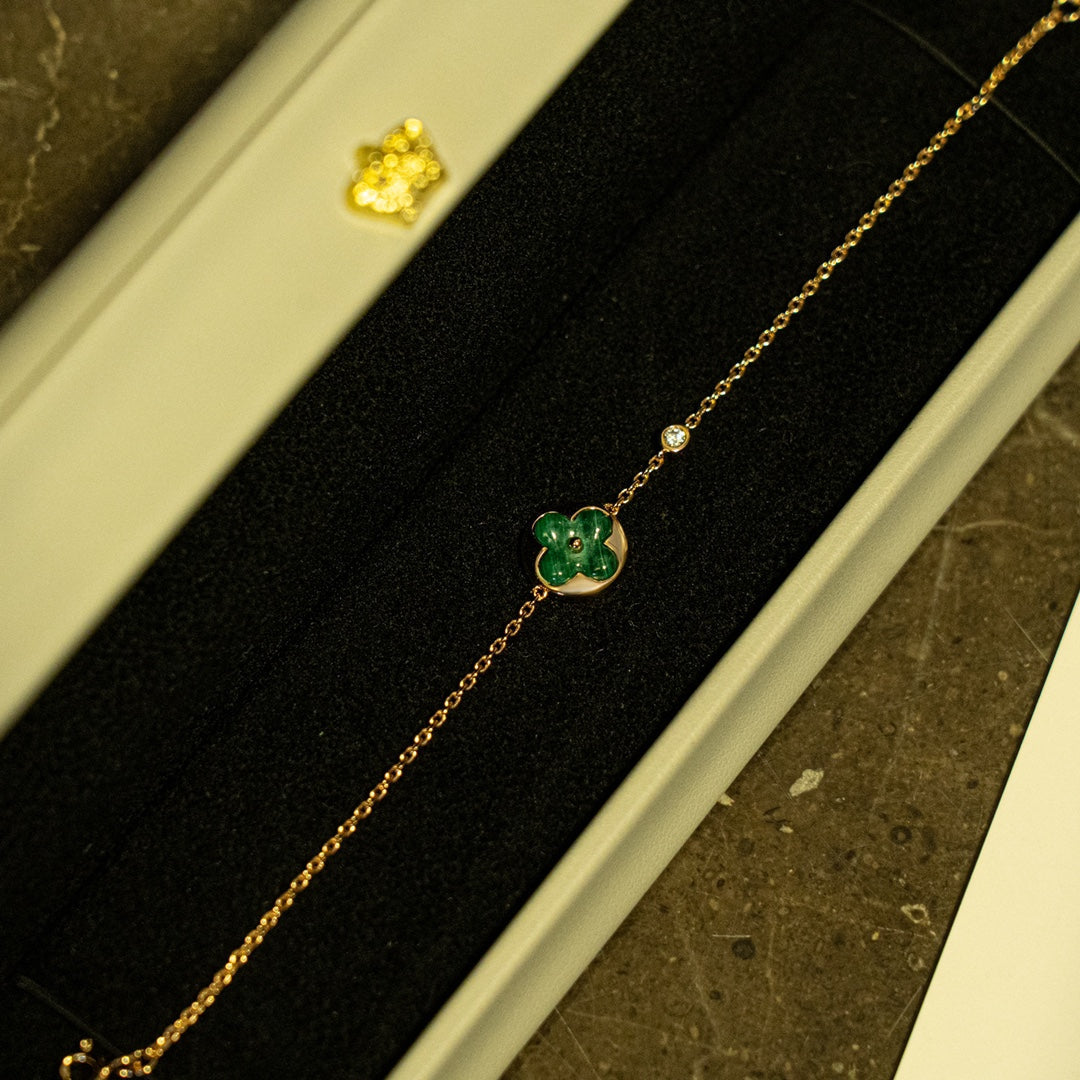 [Clover Jewels]SUN MALACHITE 1 DIAMOND PINK GOLD BRACELET