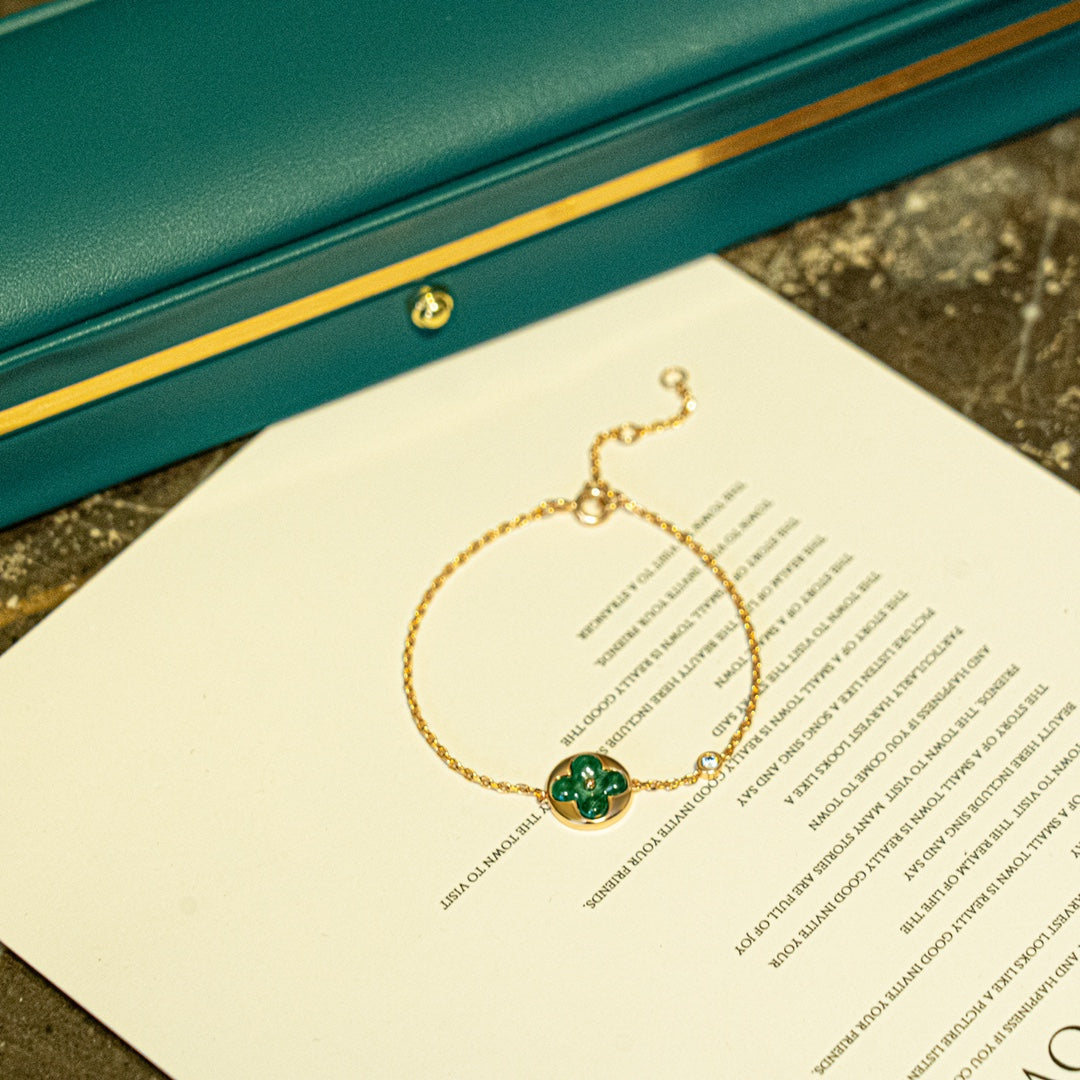 [Clover Jewels]SUN MALACHITE 1 DIAMOND PINK GOLD BRACELET