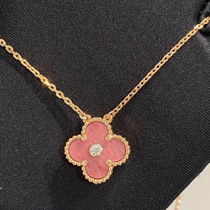 [Clover Jewels]CLOVER 15MM DIAMOND RHODONITE NECKLACE