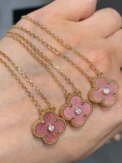 [Clover Jewels]CLOVER 15MM DIAMOND RHODONITE NECKLACE