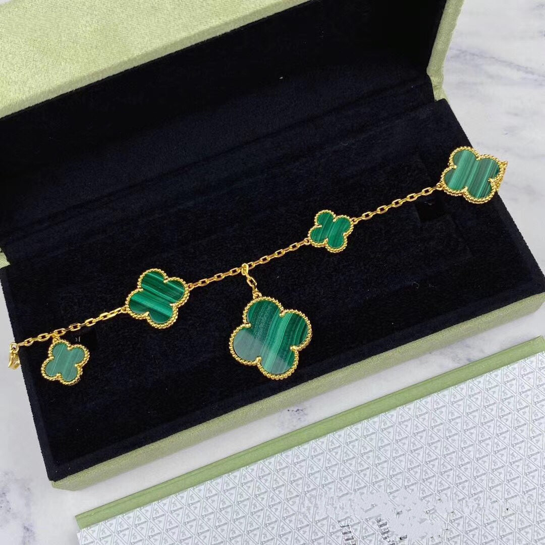 [Clover Jewels]MAGIC CLOVER MALACHITE GOLD BRACELET 5 MOTIFS