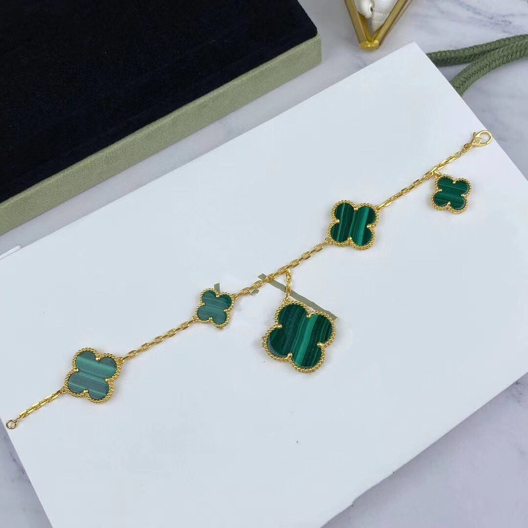 [Clover Jewels]MAGIC CLOVER MALACHITE GOLD BRACELET 5 MOTIFS